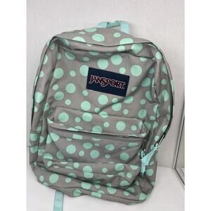 Jansport Backpack Floral Gray Teal Dots Numerous Pockets